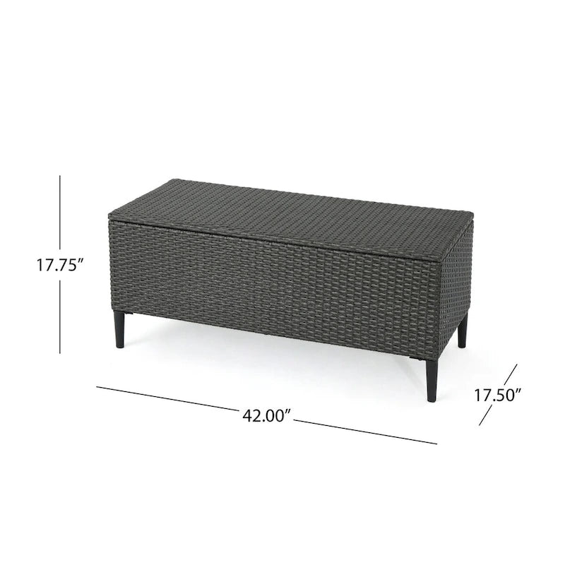 Outdoor Wicker Storage Bench with Lid, Brown Multi & Grey