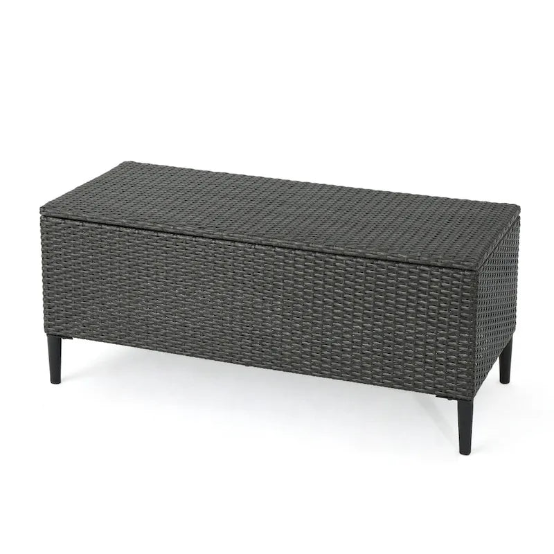 Outdoor Wicker Storage Bench with Lid, Brown Multi & Grey