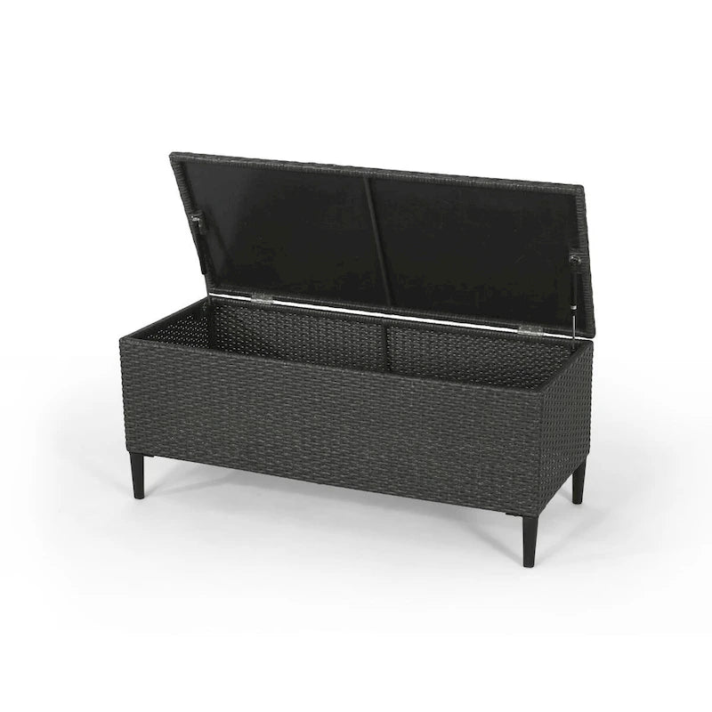 Outdoor Wicker Storage Bench with Lid, Brown Multi & Grey