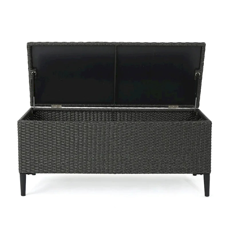 Outdoor Wicker Storage Bench with Lid, Brown Multi & Grey