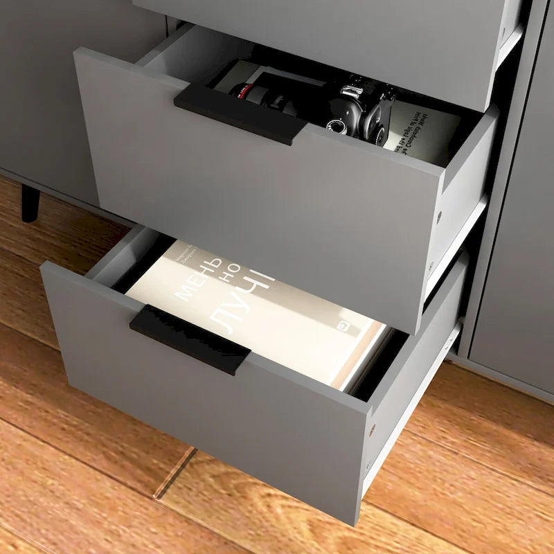 Gray & Natural Wood Sideboard Buffet Cabinet with 3 Drawers and 2 Doors