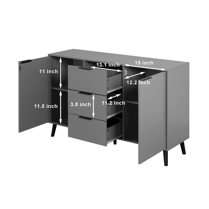 Gray & Natural Wood Sideboard Buffet Cabinet with 3 Drawers and 2 Doors