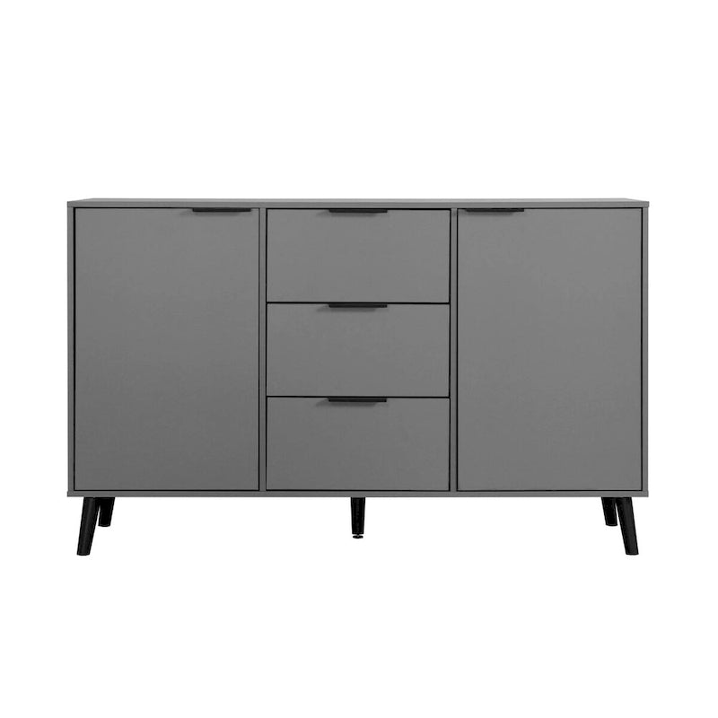 Gray & Natural Wood Sideboard Buffet Cabinet with 3 Drawers and 2 Doors