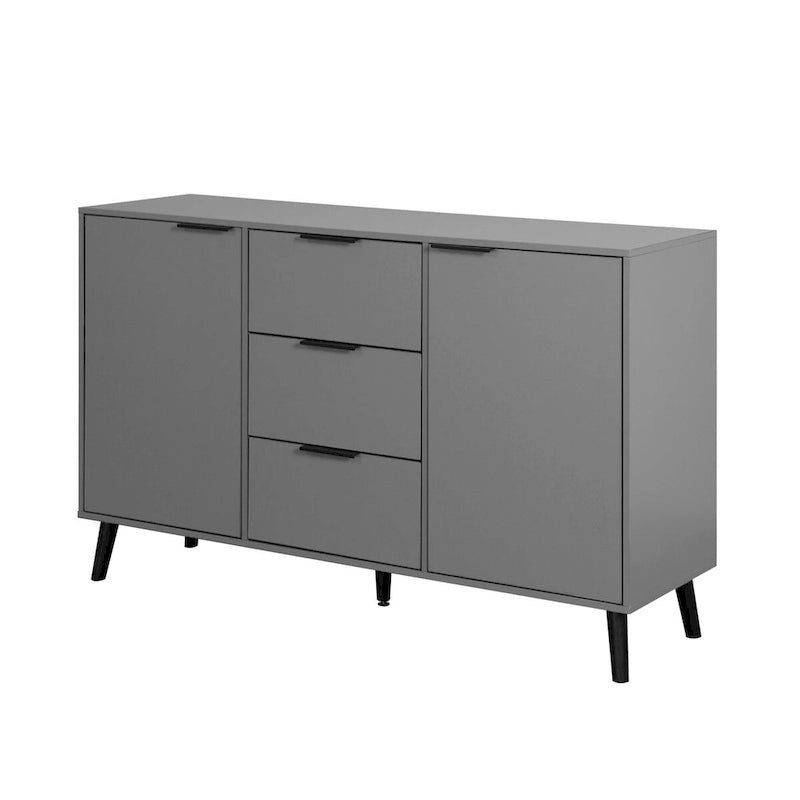 Gray & Natural Wood Sideboard Buffet Cabinet with 3 Drawers and 2 Doors