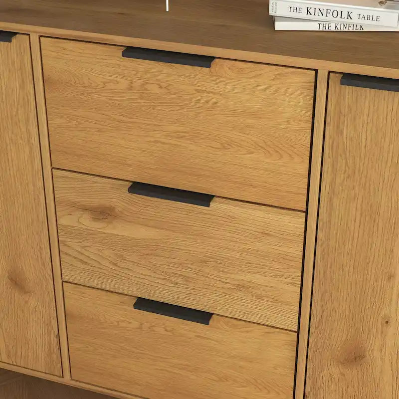 Gray & Natural Wood Sideboard Buffet Cabinet with 3 Drawers and 2 Doors