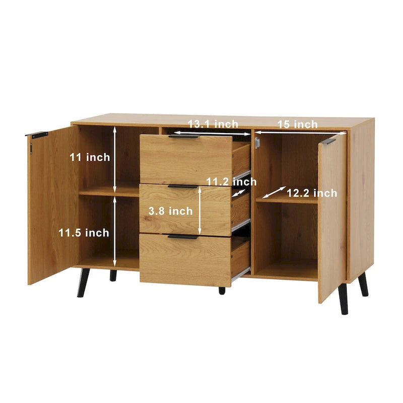 Gray & Natural Wood Sideboard Buffet Cabinet with 3 Drawers and 2 Doors