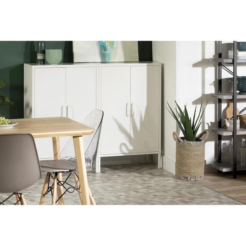 Pure White Two-Door Metal Storage Cabinet with Slim Handles and Adjustable Shelves