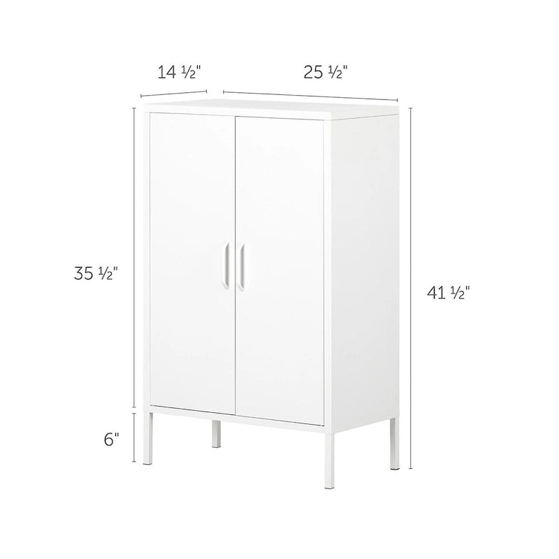 Pure White Two-Door Metal Storage Cabinet with Slim Handles and Adjustable Shelves