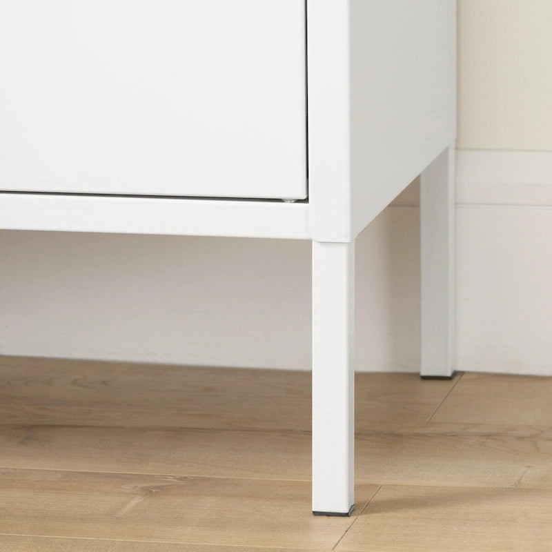 Pure White Two-Door Metal Storage Cabinet with Slim Handles and Adjustable Shelves