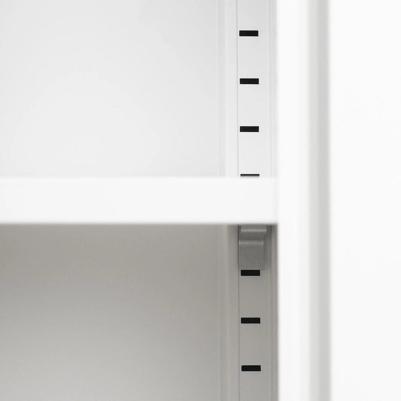 Pure White Two-Door Metal Storage Cabinet with Slim Handles and Adjustable Shelves