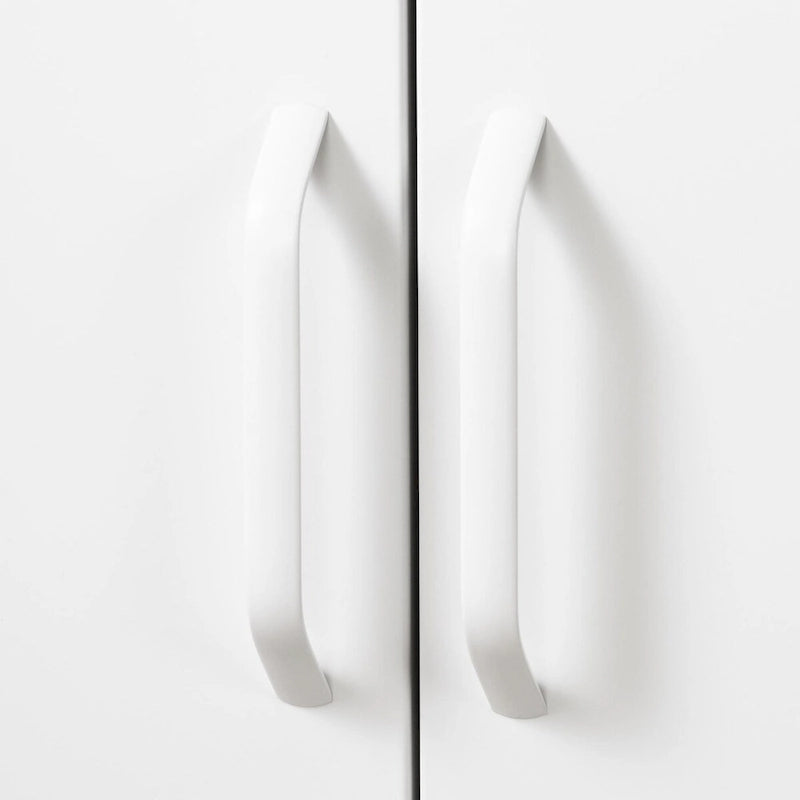 Pure White Two-Door Metal Storage Cabinet with Slim Handles and Adjustable Shelves