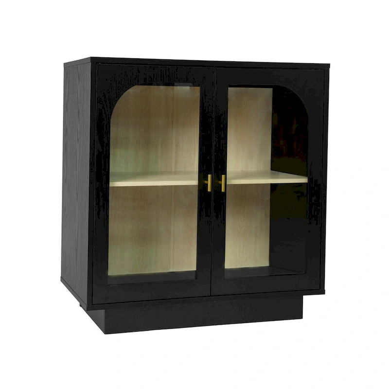 Arched Glass Door Storage Cabinet with Adjustable Shelf and Gold Handles