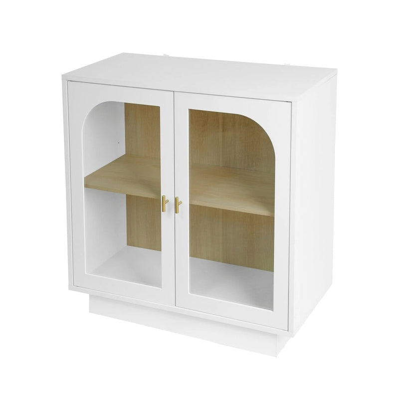 Arched Glass Door Storage Cabinet with Adjustable Shelf and Gold Handles