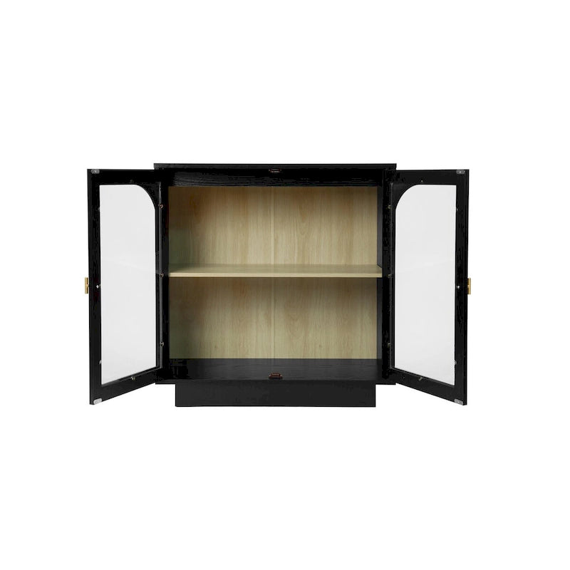 Arched Glass Door Storage Cabinet with Adjustable Shelf and Gold Handles