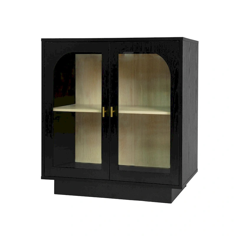 Arched Glass Door Storage Cabinet with Adjustable Shelf and Gold Handles