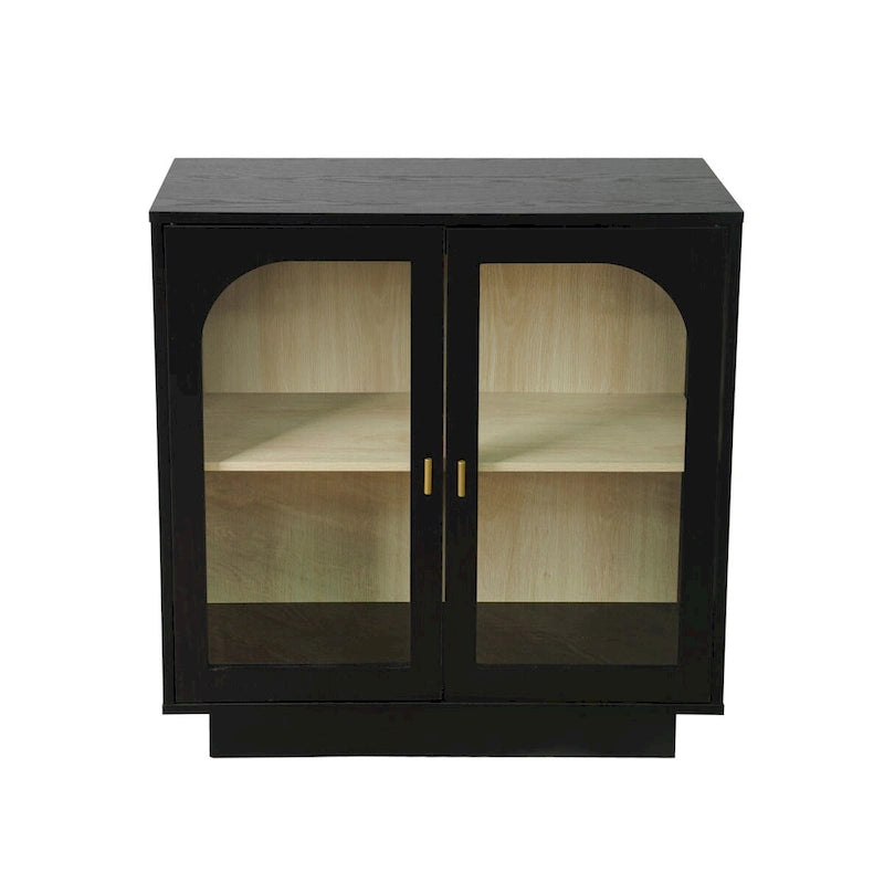 Arched Glass Door Storage Cabinet with Adjustable Shelf and Gold Handles