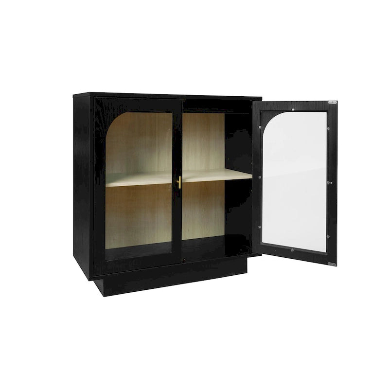 Arched Glass Door Storage Cabinet with Adjustable Shelf and Gold Handles