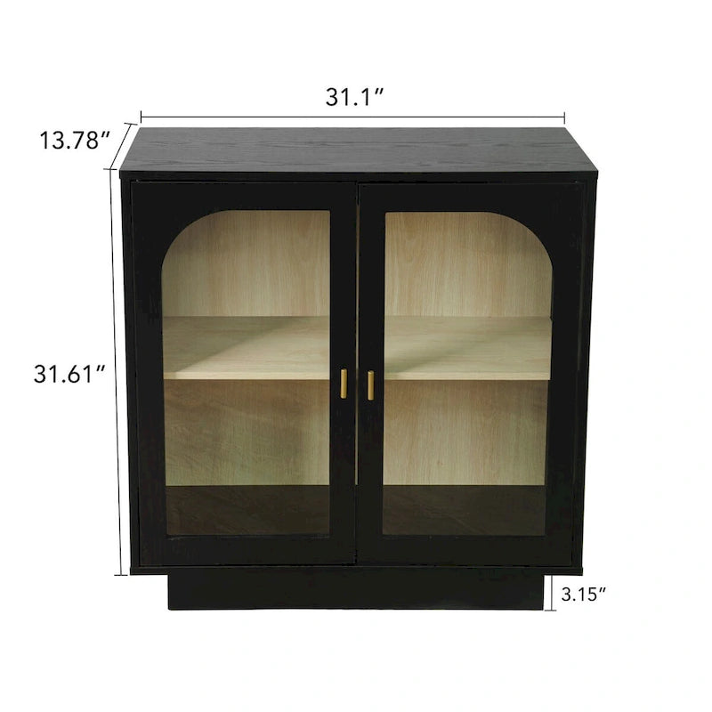 Arched Glass Door Storage Cabinet with Adjustable Shelf and Gold Handles
