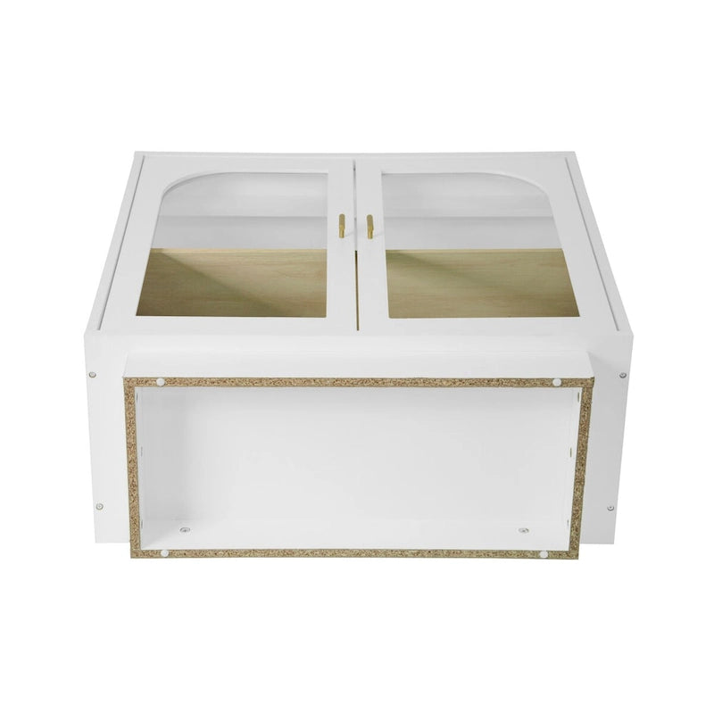 Arched Glass Door Storage Cabinet with Adjustable Shelf and Gold Handles