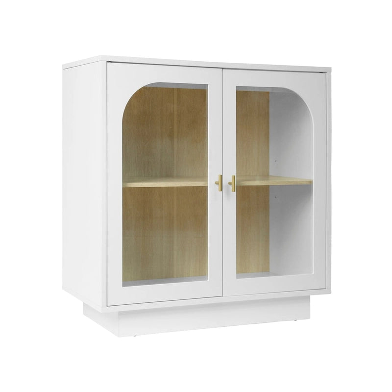 Arched Glass Door Storage Cabinet with Adjustable Shelf and Gold Handles