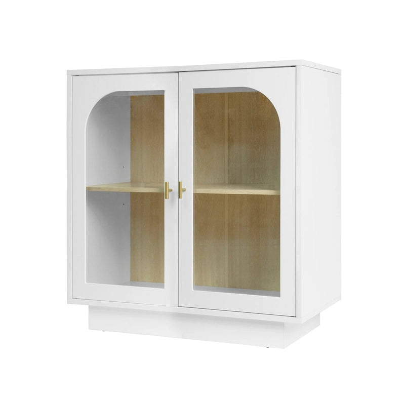 Arched Glass Door Storage Cabinet with Adjustable Shelf and Gold Handles