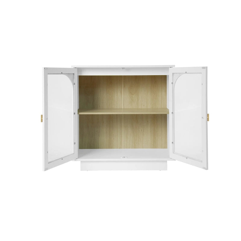 Arched Glass Door Storage Cabinet with Adjustable Shelf and Gold Handles