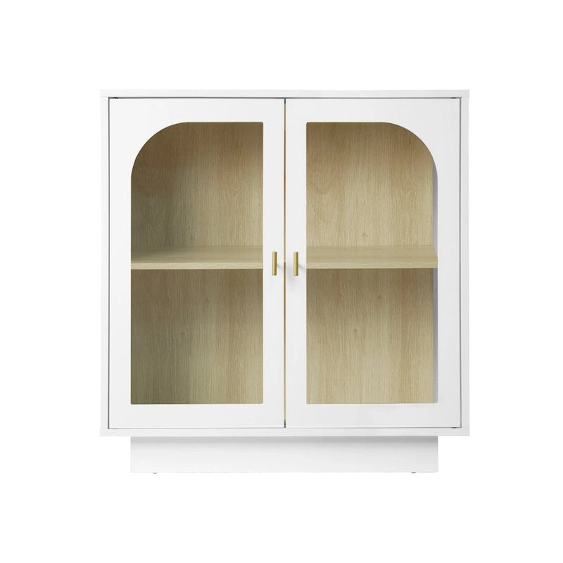 Arched Glass Door Storage Cabinet with Adjustable Shelf and Gold Handles