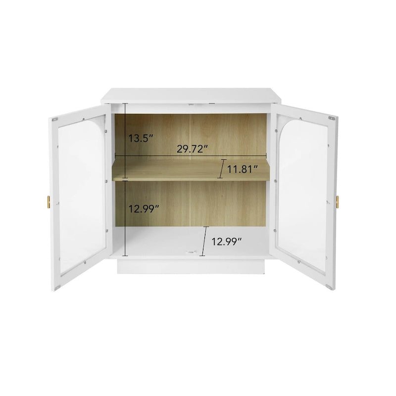 Arched Glass Door Storage Cabinet with Adjustable Shelf and Gold Handles
