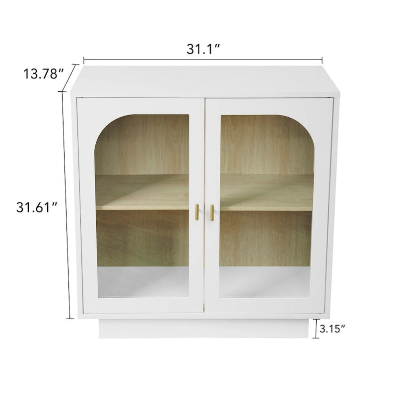 Arched Glass Door Storage Cabinet with Adjustable Shelf and Gold Handles