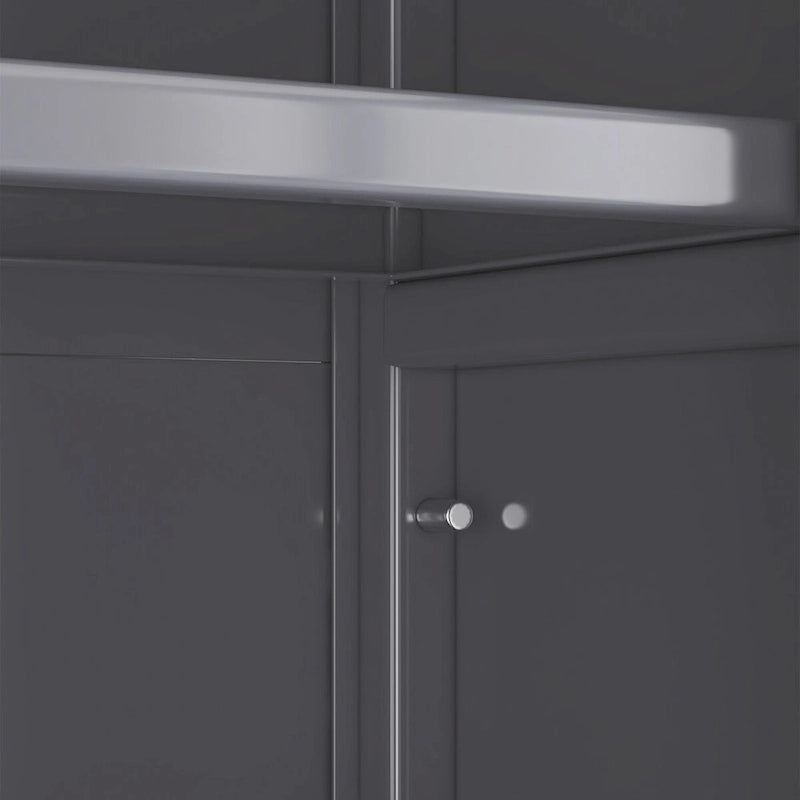 Grey Double Glass Door Floor Standing Kitchen Storage Cabinet with Wheels