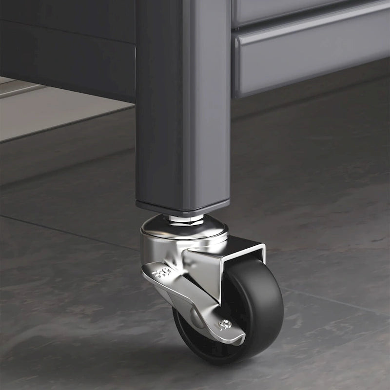 Grey Double Glass Door Floor Standing Kitchen Storage Cabinet with Wheels