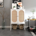Rattan 2-Door Storage Cabinet with Adjustable Shelf and Metal Frame