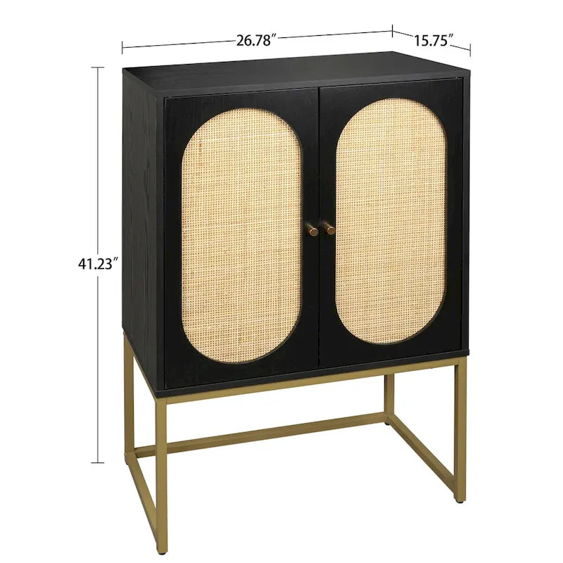 Rattan 2-Door Storage Cabinet with Adjustable Shelf and Metal Frame