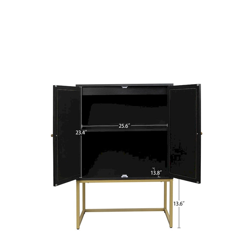 Rattan 2-Door Storage Cabinet with Adjustable Shelf and Metal Frame