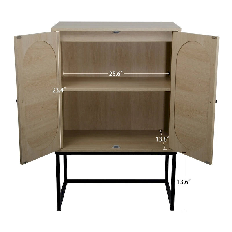 Rattan 2-Door Storage Cabinet with Adjustable Shelf and Metal Frame