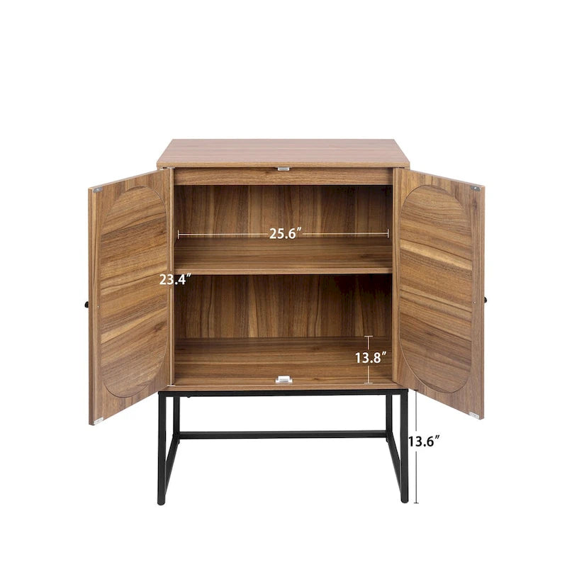 Rattan 2-Door Storage Cabinet with Adjustable Shelf and Metal Frame