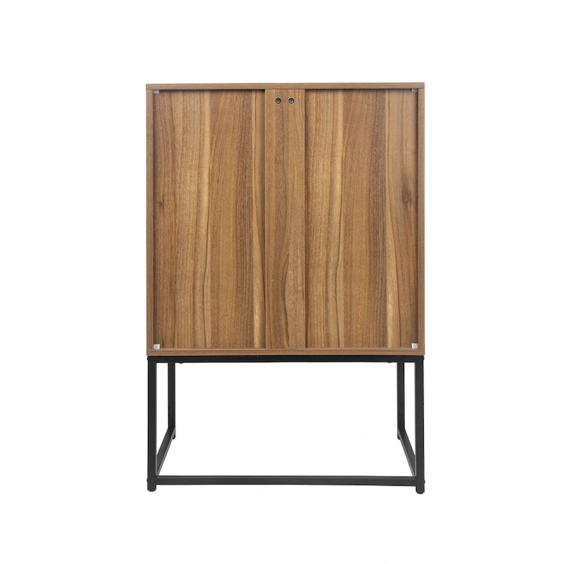 Rattan 2-Door Storage Cabinet with Adjustable Shelf and Metal Frame