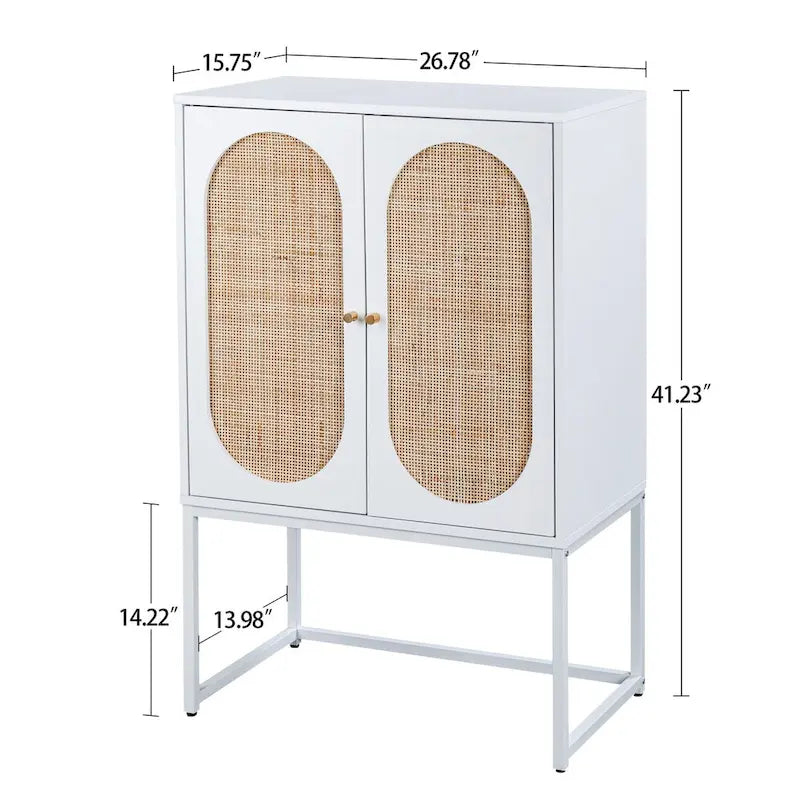 Rattan 2-Door Storage Cabinet with Adjustable Shelf and Metal Frame