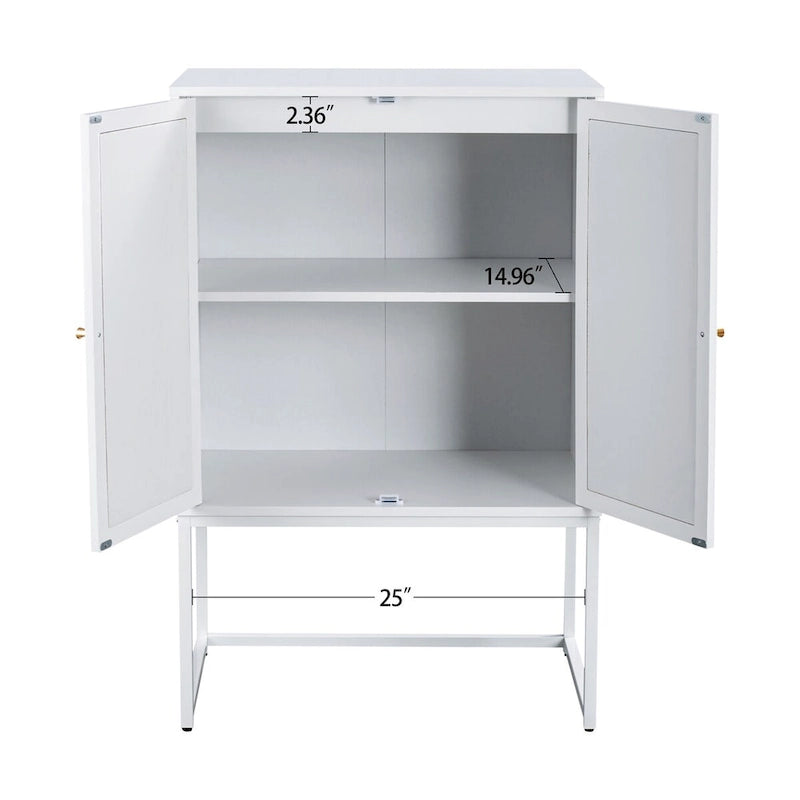 Rattan 2-Door Storage Cabinet with Adjustable Shelf and Metal Frame