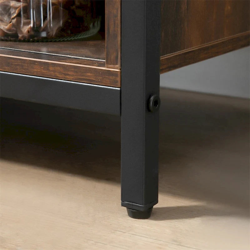 Rustic Brown Sliding Barn Door Buffet Cabinet with Adjustable Shelves and Drawers