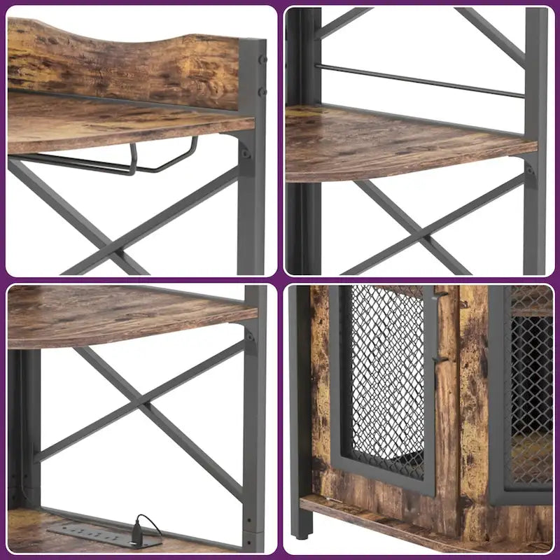 Brown Wood Corner Bar Cabinet with Wine Rack and Glass Shelves