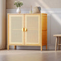 Natural Bamboo Rattan 2-Door Sideboard Storage Cabinet with Adjustable Shelves