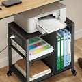 Black Rolling Printer Stand with Charging Station Open Shelves MDF Steel