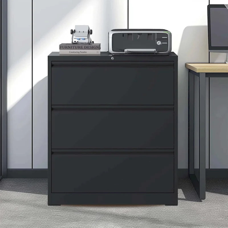 3-Drawer Lockable Metal Filing Cabinet for Home Office Black White