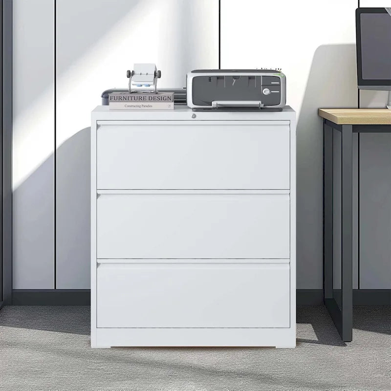 3-Drawer Lockable Metal Filing Cabinet for Home Office Black White