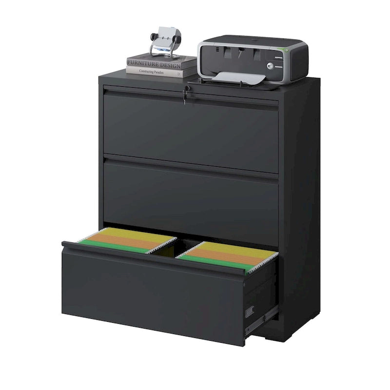 3-Drawer Lockable Metal Filing Cabinet for Home Office Black White