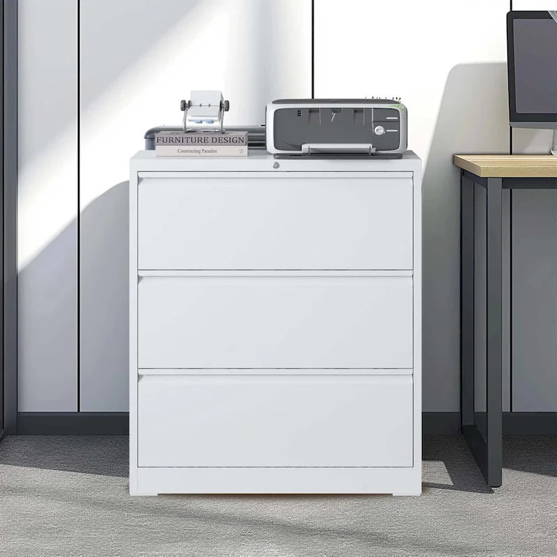 3-Drawer Lockable Metal Filing Cabinet for Home Office Black White