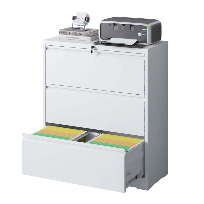 3-Drawer Lockable Metal Filing Cabinet for Home Office Black White