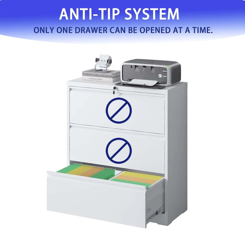 3-Drawer Lockable Metal Filing Cabinet for Home Office Black White