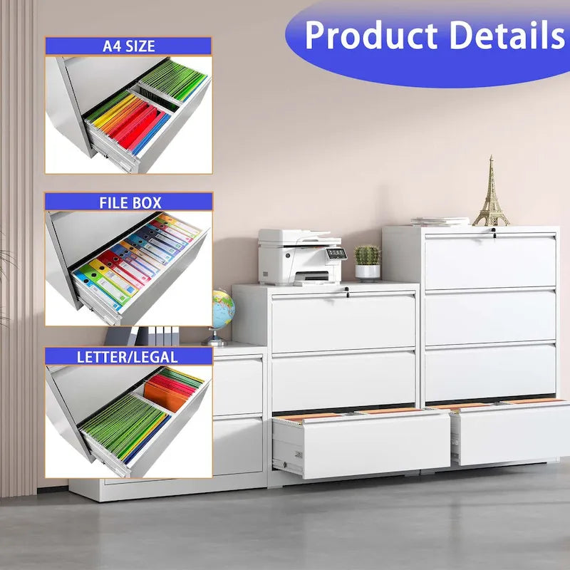 3-Drawer Lockable Metal Filing Cabinet for Home Office Black White